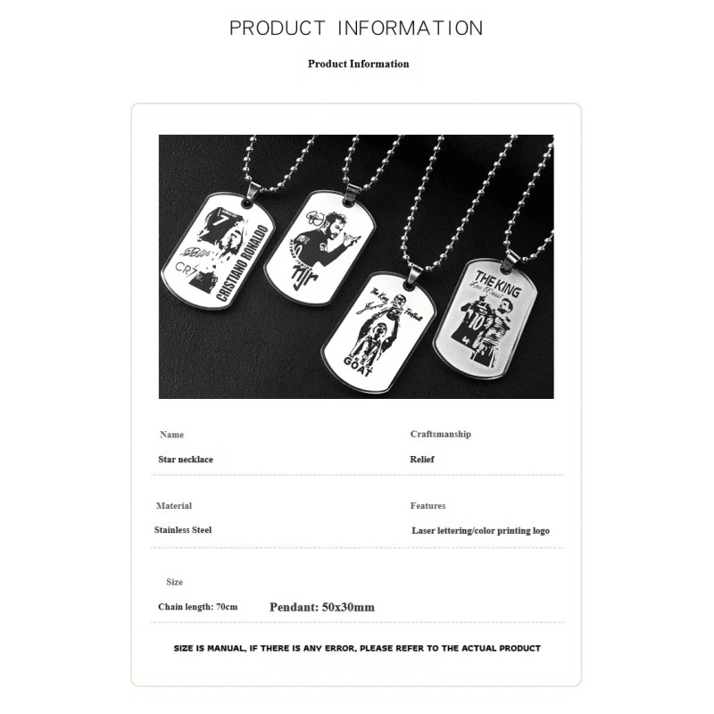 Personalized Football Star Inspired Titanium Steel Dog Tag Pendant | Soccer Fan Gift