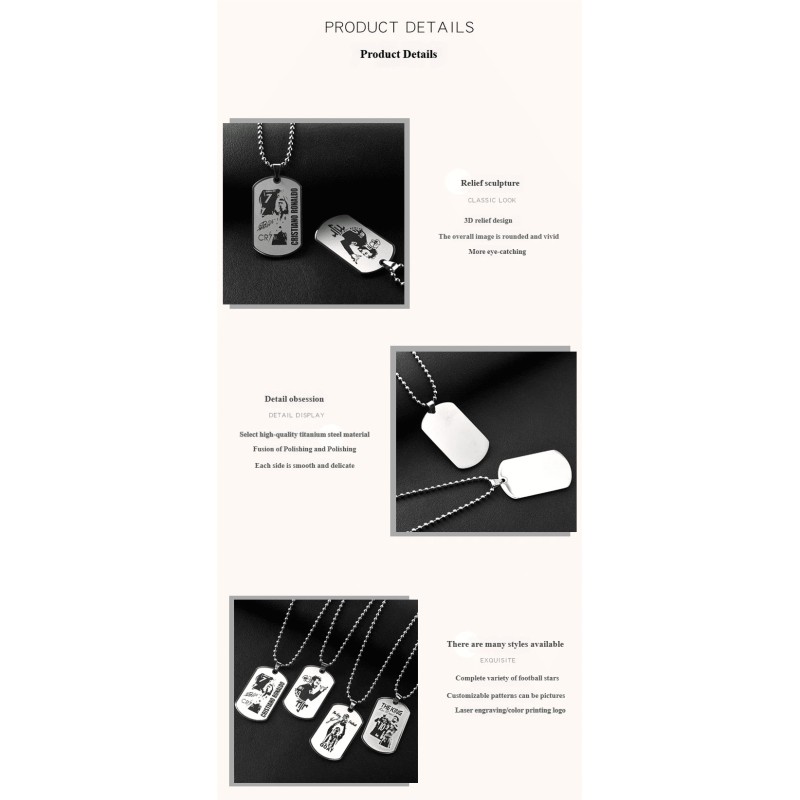 Personalized Football Star Inspired Titanium Steel Dog Tag Pendant | Soccer Fan Gift